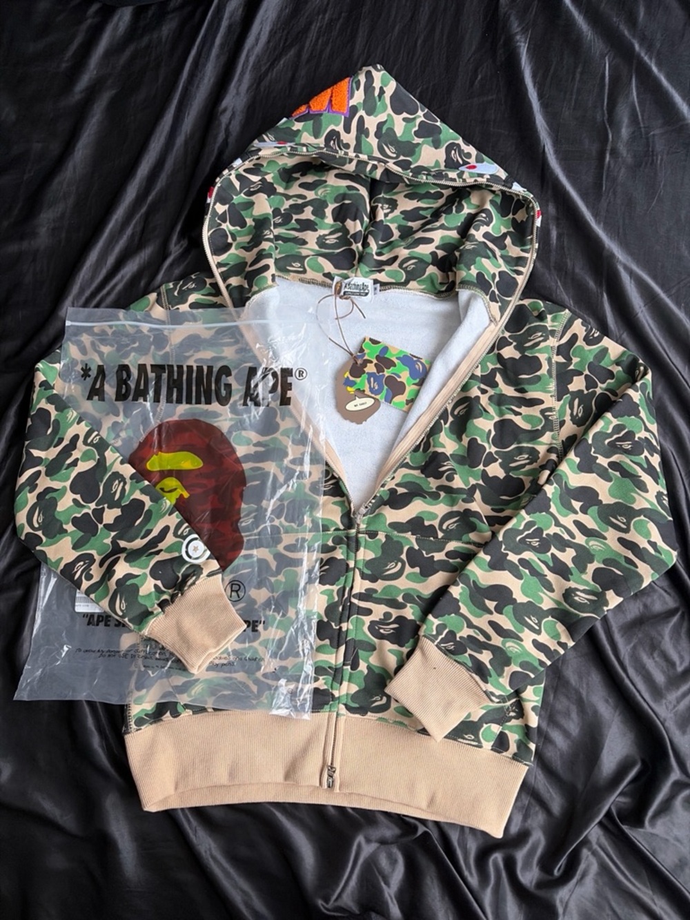 Bape Green Camo Zip-Up Hoodie with Tan Trim